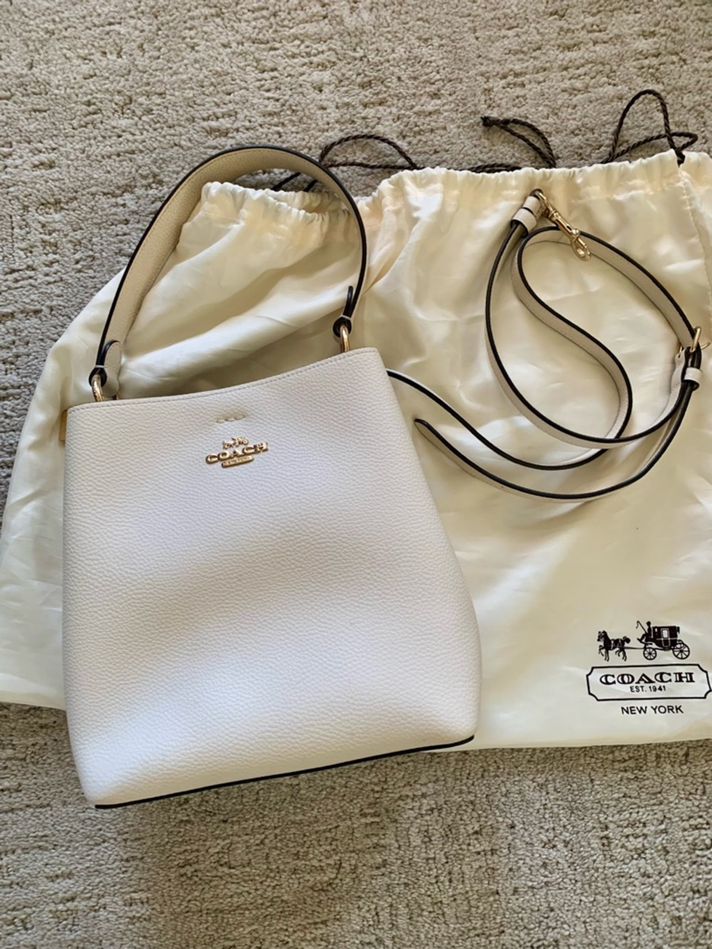 COACH Cream Leather Tote Bag with Gold Hardware